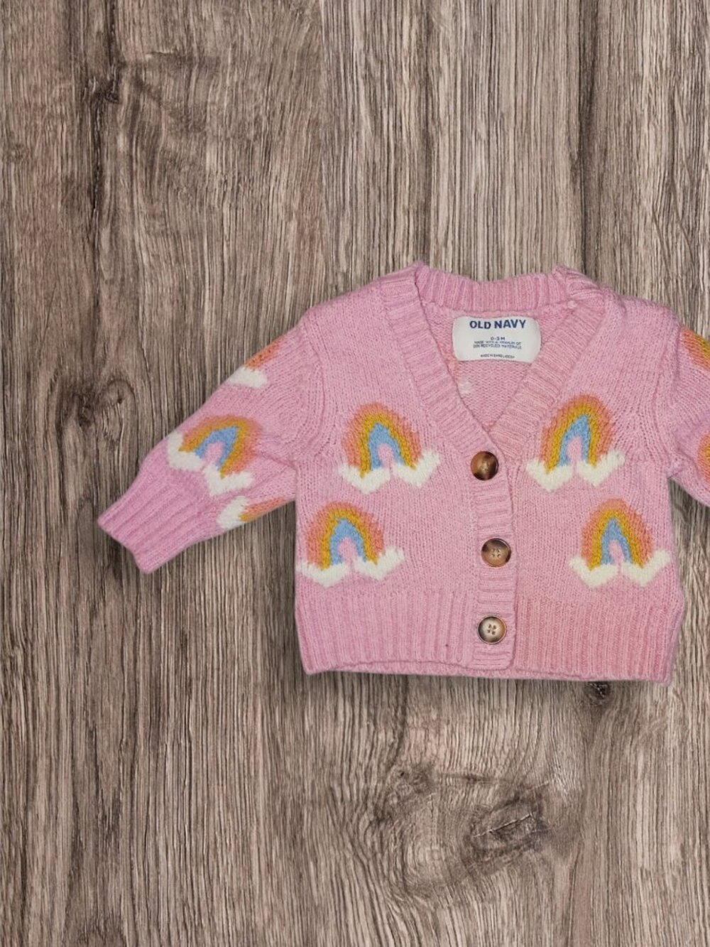 : Old Navy Baby Girls Size 6-12 Months Pink Rainbow Heart Cardigan Sweater